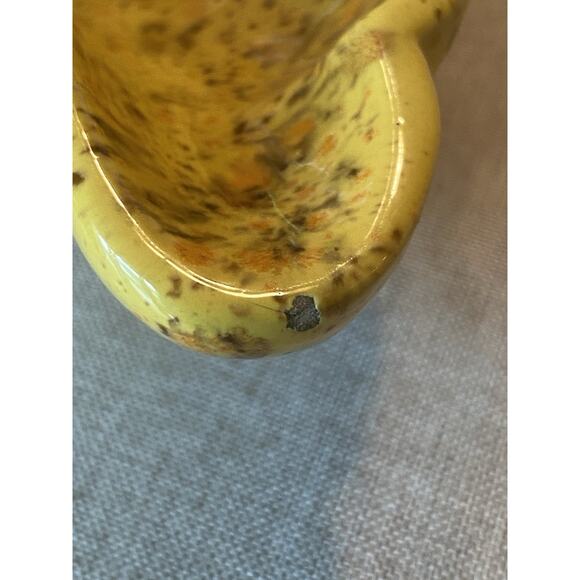 Vintage MCM Glazed Yellow Speckled Ceramic Ashtray Shell Fan Wave Handmade 1978 - Picture 9 of 10